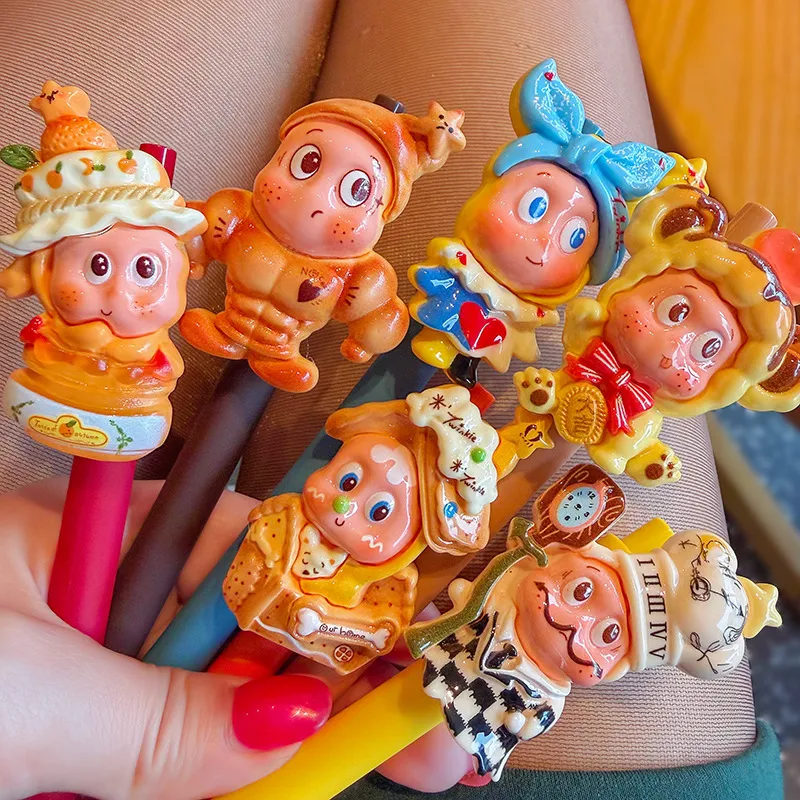Cute Doll Figure Retractable Gel Pen – Novelty Cartoon Girl Character Click Pen with Fun Expression, Smooth 0.5mm Black Ink Ballpoint Pen for Students, School & Office